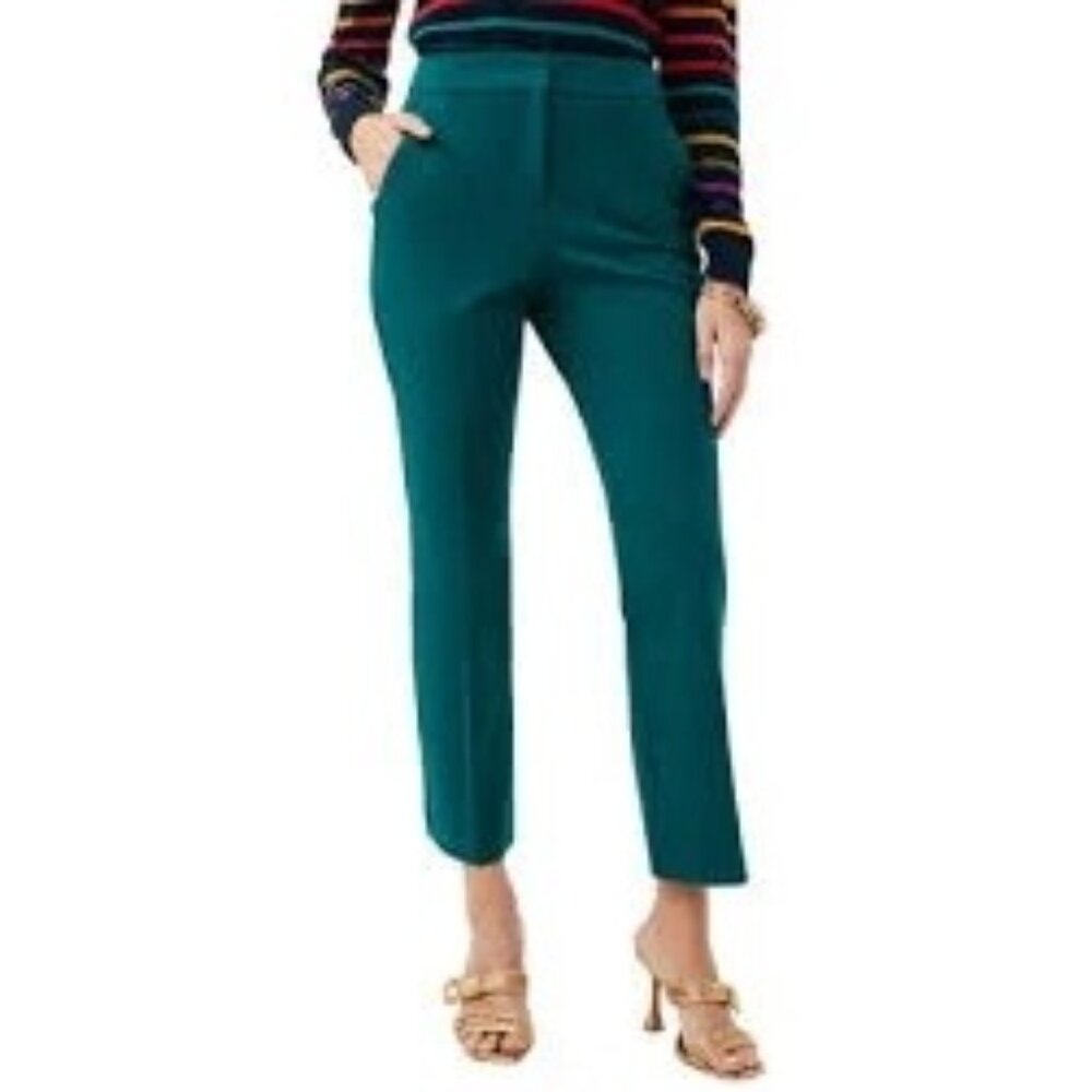 Trina Turk $298 Womens Teal Straight-Leg Pants High-Rise With Pockets 4 NWT